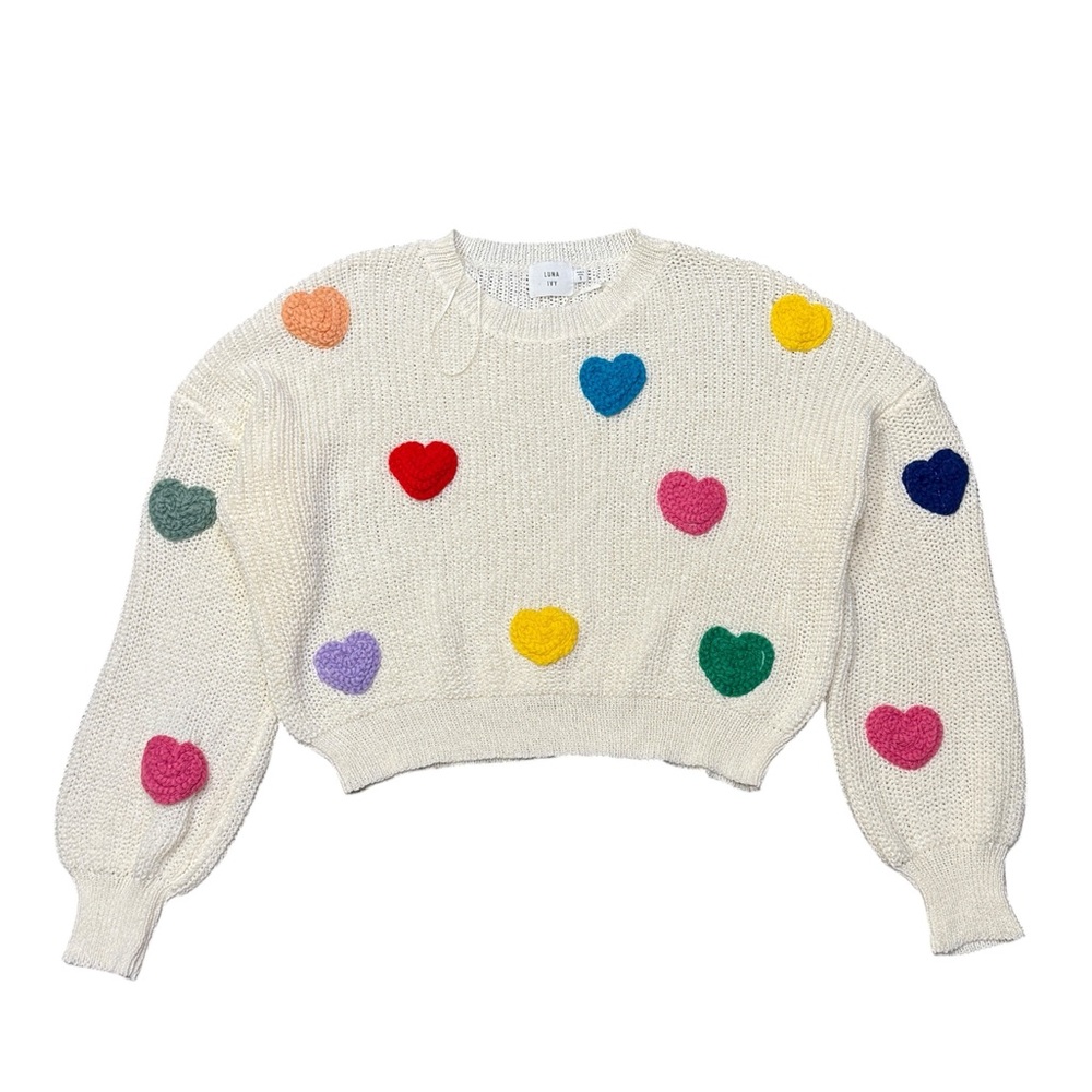 Luna Ivy Sweater 3D Heart Applique Sweater Women’s Sz S
